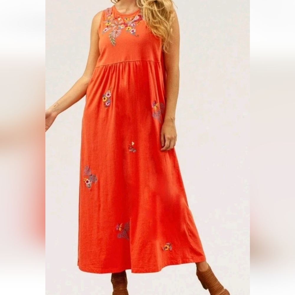 Caite Daryl Maxi Dress Woman Small Floral Embroidered Calypso Coral Boho New